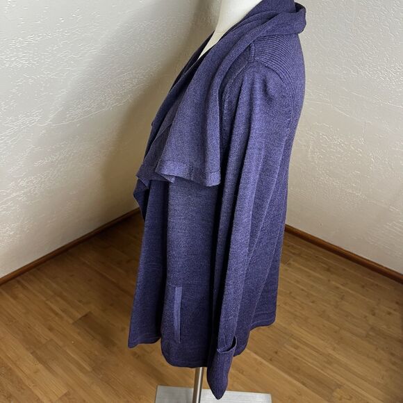 Eddie Bauer Waterfall Cardigan Womens MP Purple Merino Wool Open Draped Pockets - Picture 10 of 11